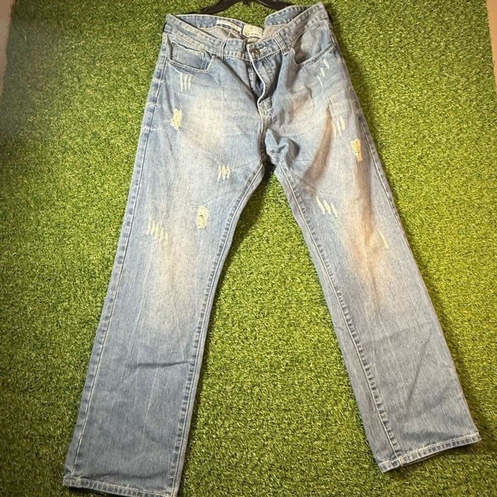 Ecko Unltd Straight‎ Fit Distressed Jeans 36x32 Light Wash Y2K Streetwear